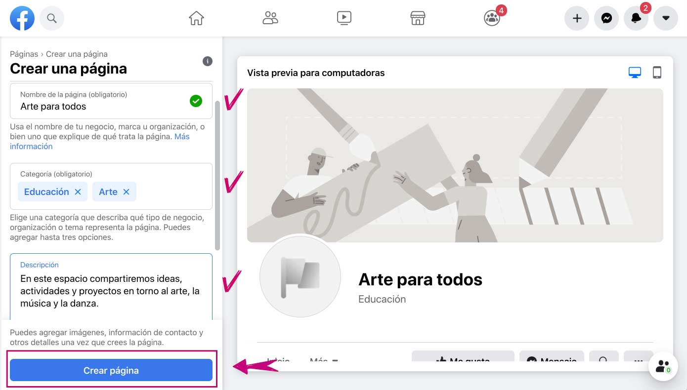 Crea una página en Facebook para enseñar